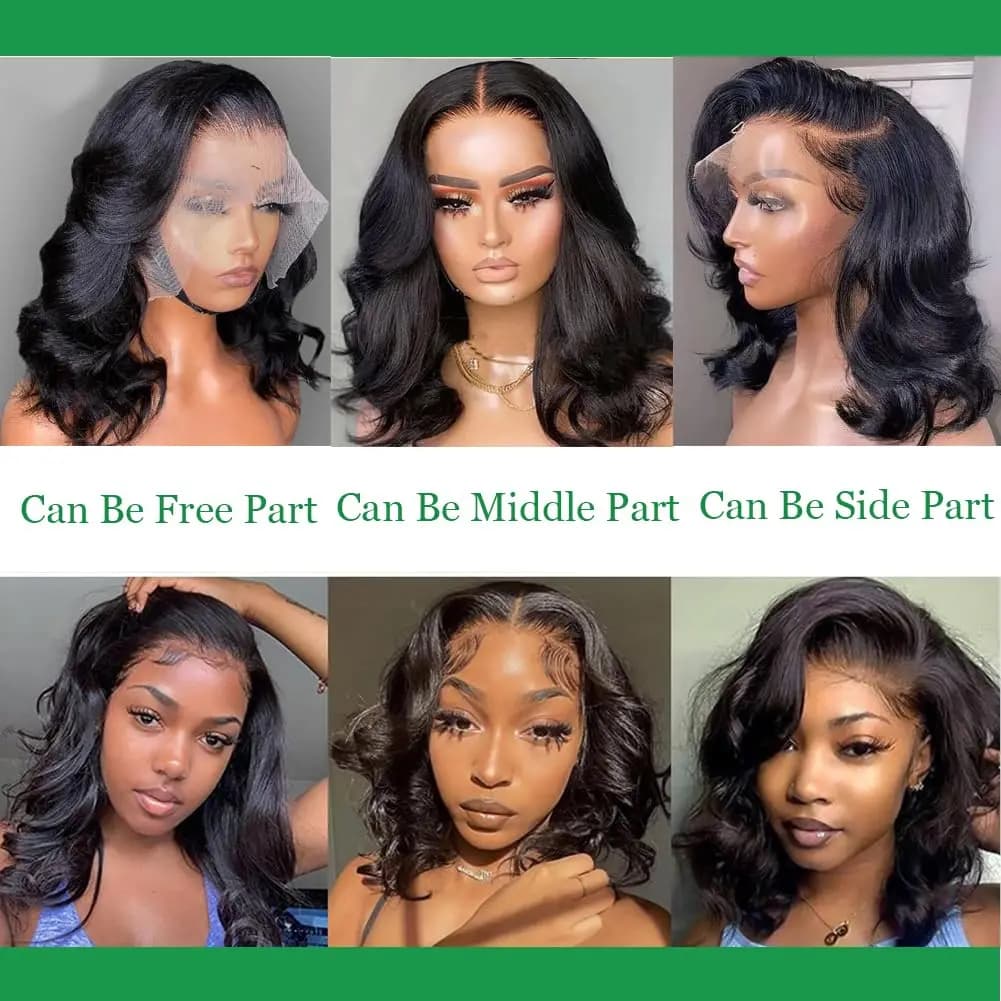 Perruque Courte Bob Ondulée 250% Body Wave HD Lace Frontal en Cheveux Humains, Sans Colle, Perruques