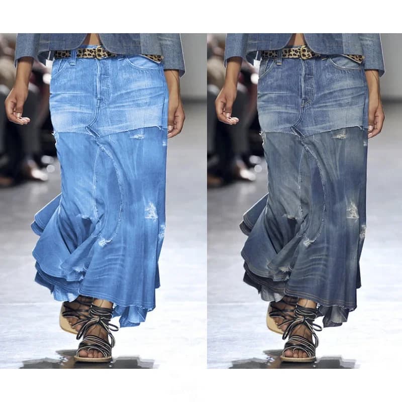 Jupe longue en jean Denim pour femme, agreLENMOS, vintage, adt, slim fit, bleu, club, streetwear, co