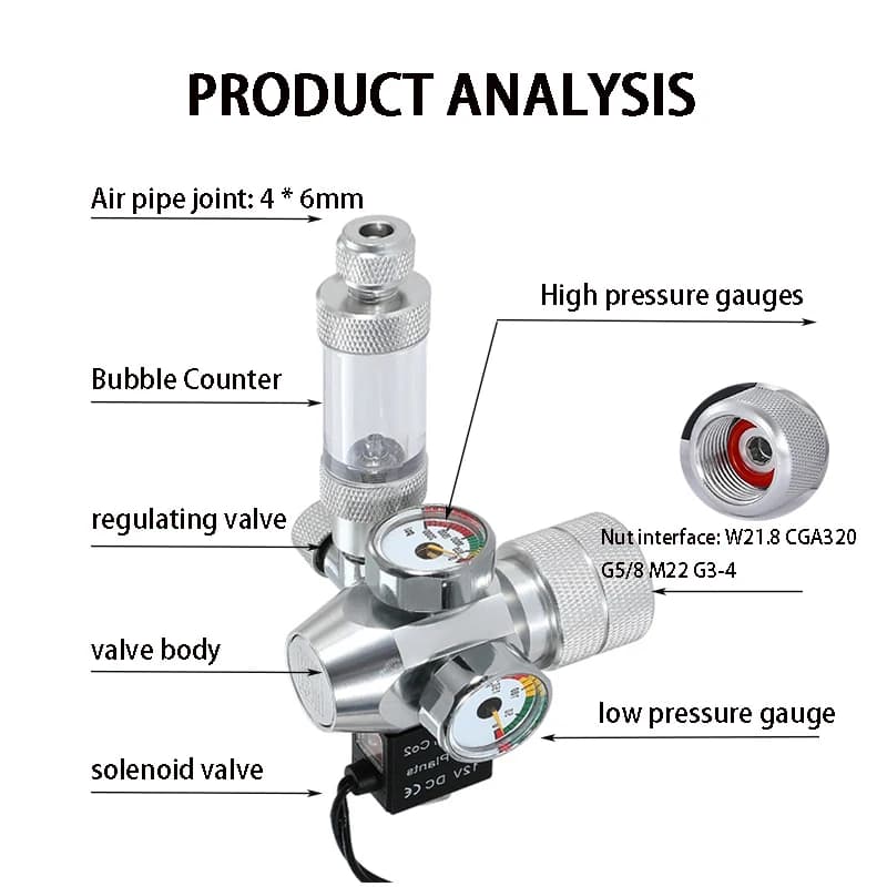 Régulateur de CO2 pour Aquarium AC100-240V, vanne électromagnétique, compteur de bulles, système de 