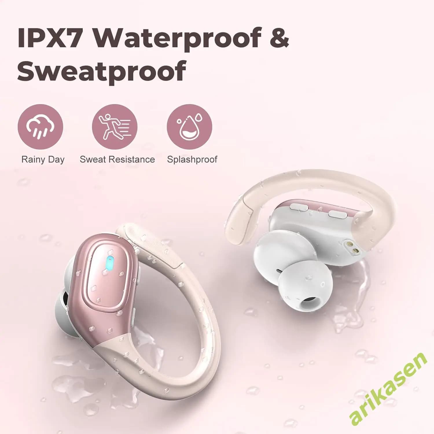 Écouteurs sans fil Bluetooth 5.3 IP7, étanches, avec suppression du bruit ENC, crochets pour basses 