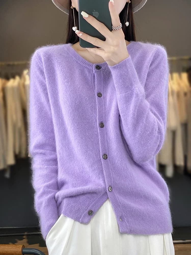 Aliselect – Cardigan super chaud en cachemire pur pour femme, col rond, vêtements amples pour femme,