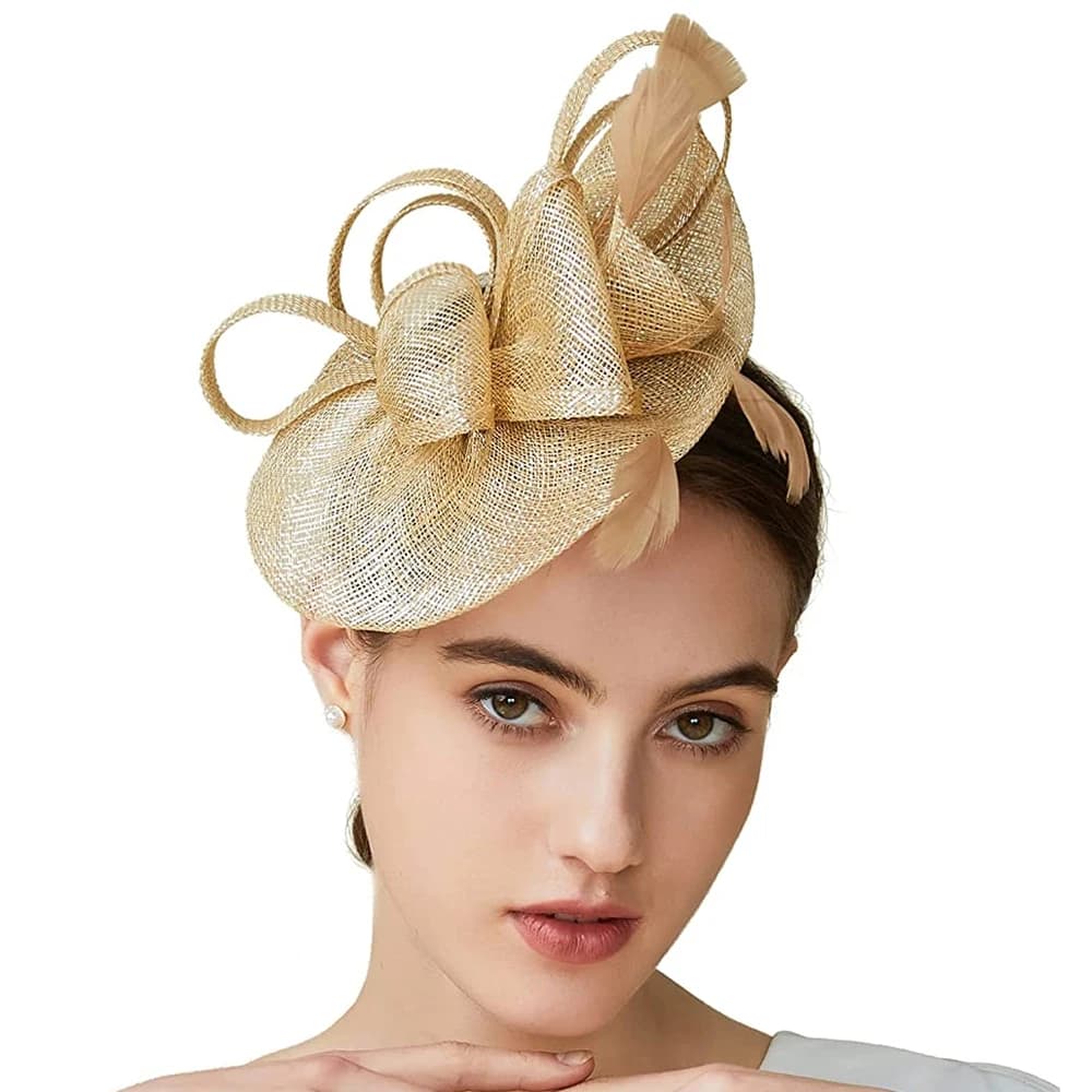 Chapeau Fascinateur Plume Derby Sinamay pour Femme, Bandeau de Sauna, Pillbox, Tri, ixdu Thé, Cockta