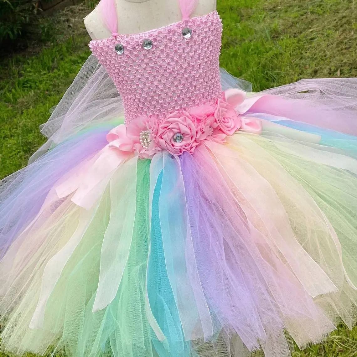 Robe de fée papillon Pastel pour filles, Tutu à fleurs avec aile et bâton, tenue avec nœud de cheveu