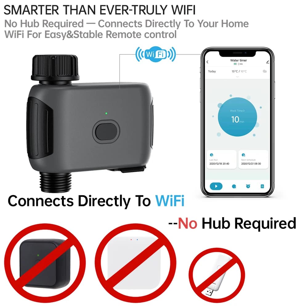 Minuterie d'eau WiFi intelligente, contrôleur d'irrigation, aucun Hub requis, vanne d'arrosage goutt