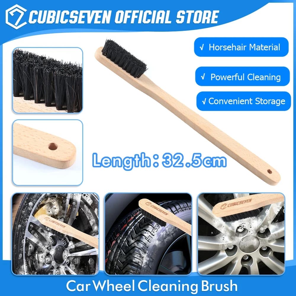 Cubicseven-Brosse de détail de voiture, outil de livres de roues en crin de cheval, longue poignée, 