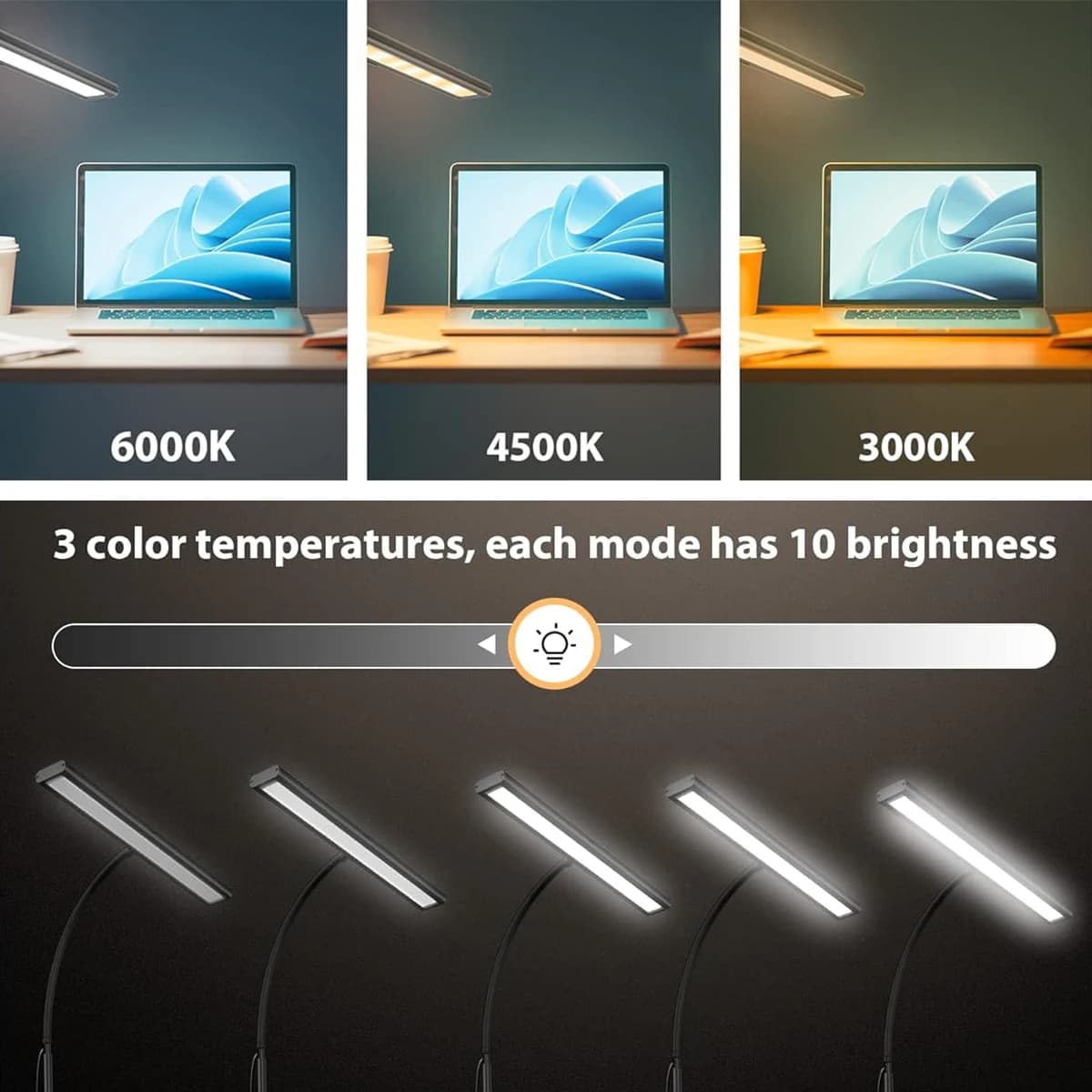 Lampe de bureau LED à col de cygne flexible réglable, lampe de bureau attentive pour les yeux, grada