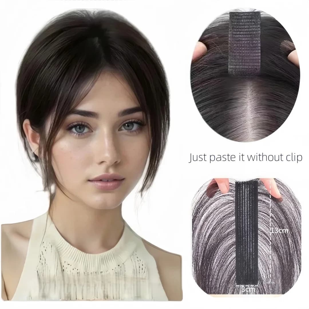 No Clip Toppers frange de cheveux humains amélioré pâte magique Toppers de cheveux frange pour les f