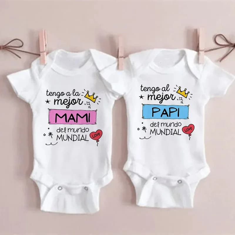 J'ai la meilleure maman et papa du monde, combinaison pour bébé imprimée espagnole, barboteuse à man