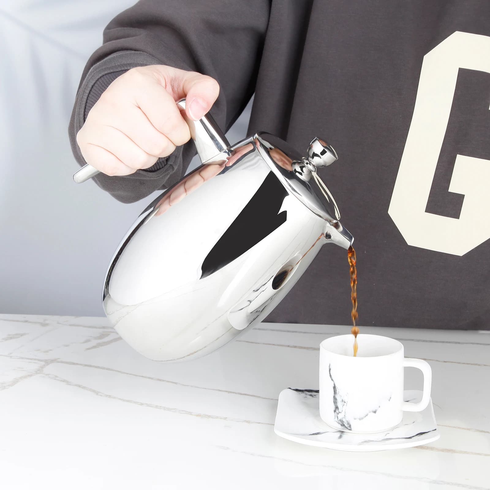 Easyworkz Nando French Press Cafetière thermique isolée à double paroi Cafetiere en acier inoxydable