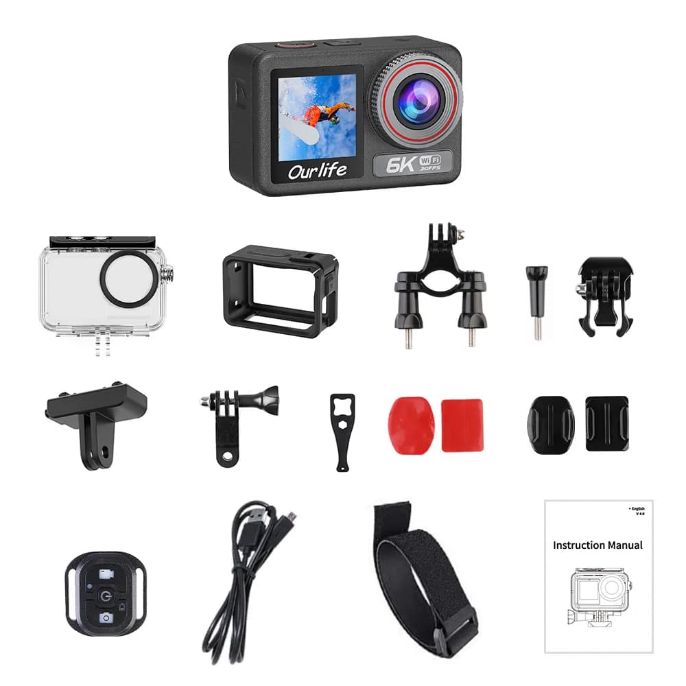 Caméra d'action Ourlife M90TR 6K30FPS avec écran tactile de 2,2'' 170° °   Caméra sportive WiFi étan