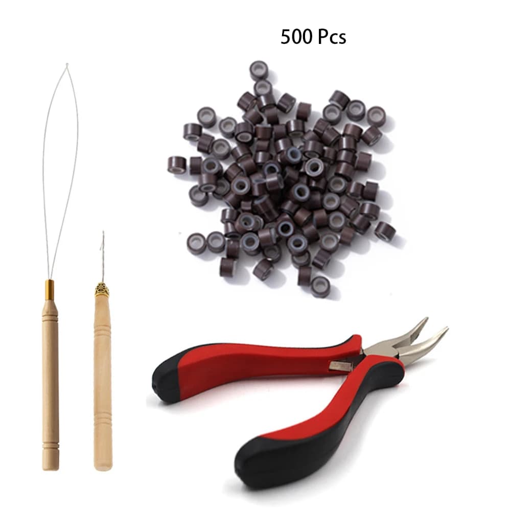 Kit d'outils pour Extensions de cheveux, perles, Micro aiguille de traction, enfile-boucle et 500 Mi