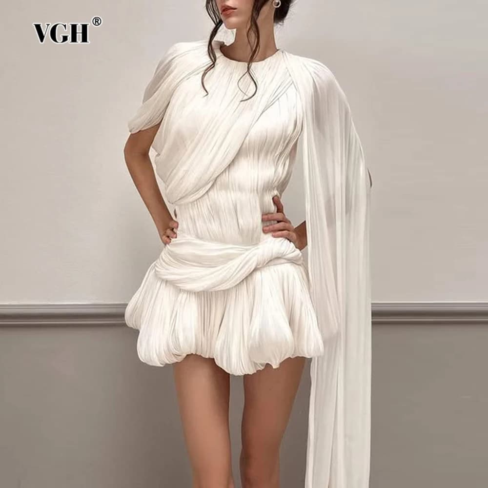 VGH Sexy Patchwork Bandage Club robe pour femmes col rond manches châle taille haute minceur solide 