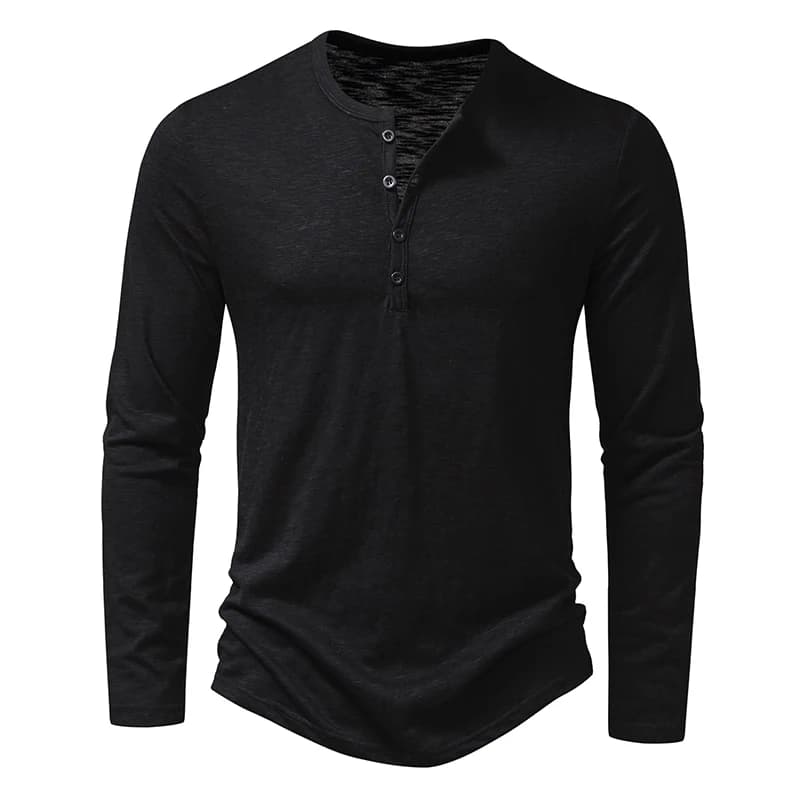 Nouveau hommes coton Henley t-shirt à manches longues T-Shirts basique décontracté bouton col respir