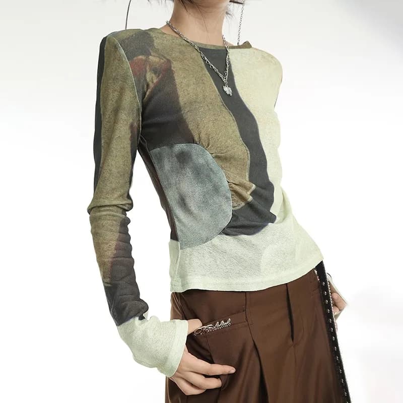 Karrcat – top japonais en Patchwork, Streetwear Chic, avec imprimé dégradé Grunge, cybery2k, Harajuk