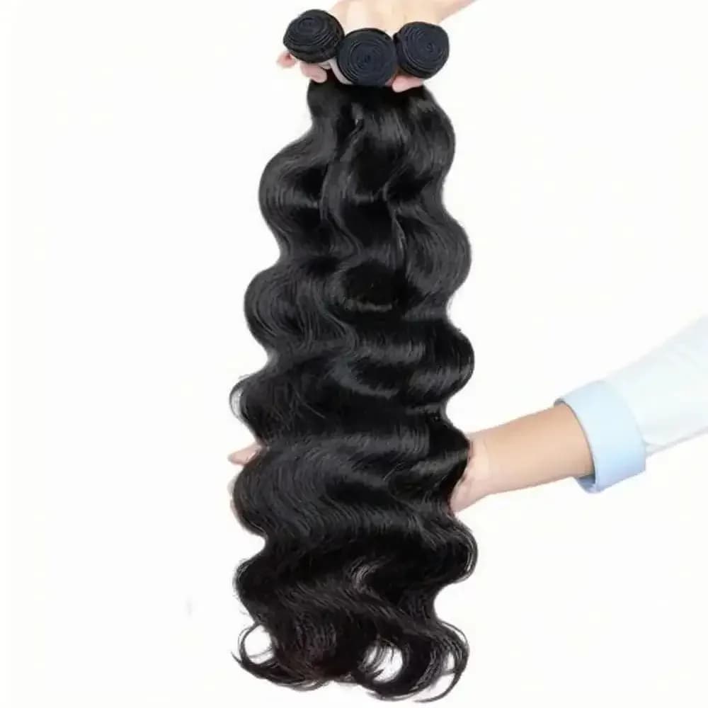 Extensions de cheveux humains Remy brésiliens, ondulés, couleur noir naturel, 1/3/4 pièces, 40 pouce