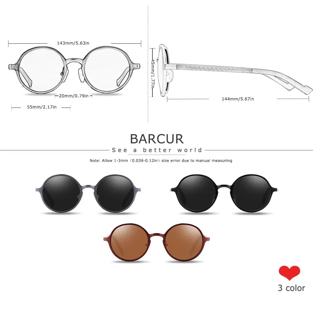 BARCUR-Lunettes de soleil rondes noires pour hommes et femmes, lunettes de soleil, lunettes de marqu