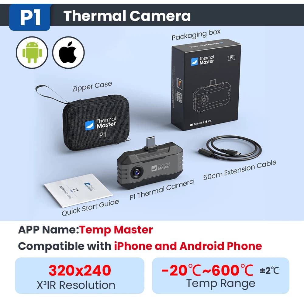 Caméra thermique P1 1112 ℉   Caméra thermique pour inspection de maison, résolution 320*240 X³IR, po
