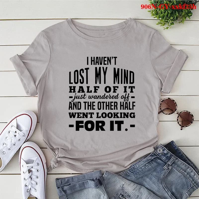 T-shirt manches courtes col rond femme, I HHM'T LOST MY MIND, Lettre imprimée