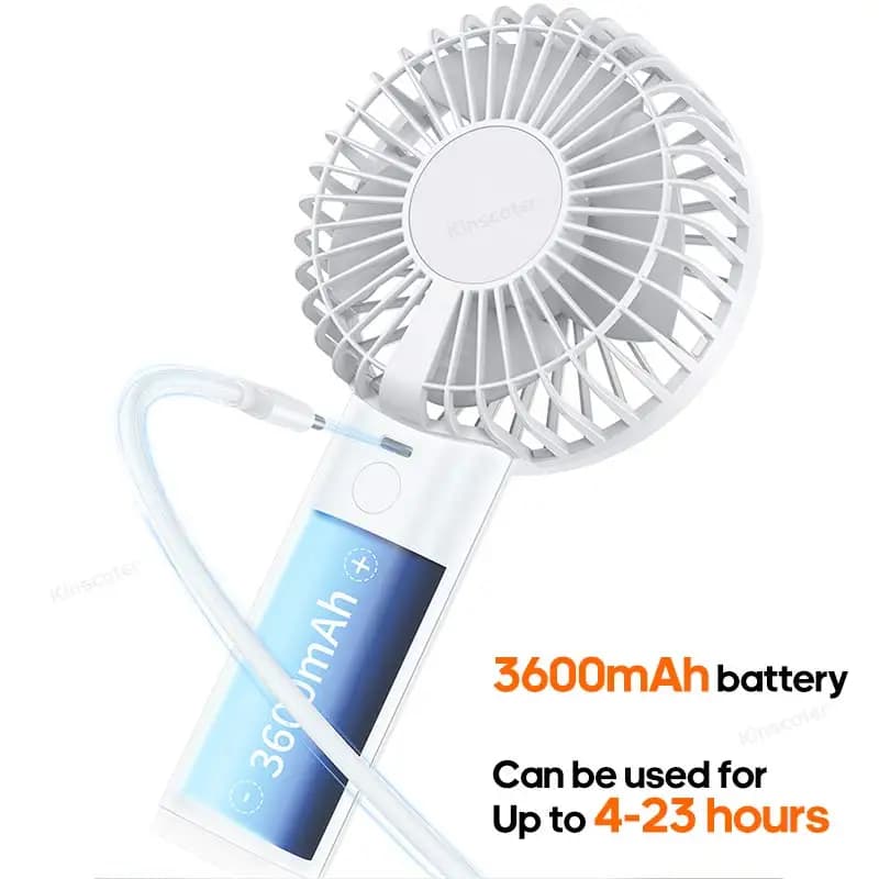 Mini ventilateur portable USB, 3600mAh, aste, avec contrôle de vitesse en continu, affichage veilleu
