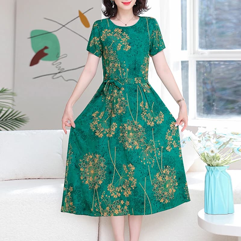 Robe d'été à col rond pour femmes, tenue de soirée en coton, grande taille, style bohème