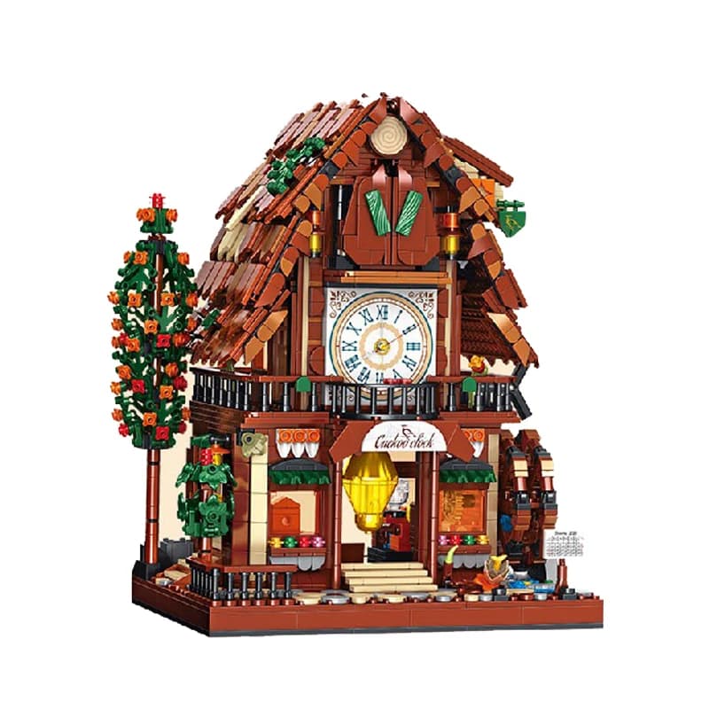 Kit de construction modulaire LED Cuckoo Clock House, Maquette de magasin à vue sur la ville, Brique