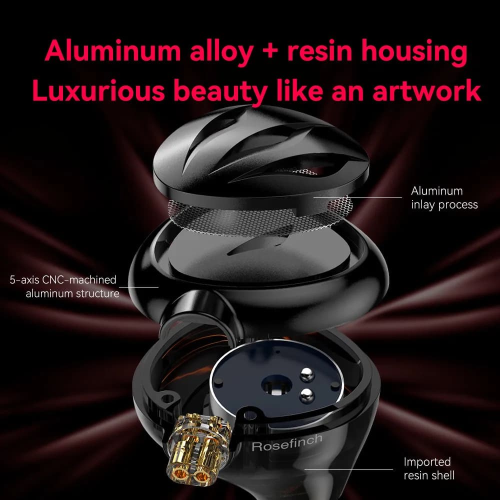 TRN Rosefinch Écouteurs intra-auriculaires avec transducteur planaire plat de 12 mm, en métal, pour 