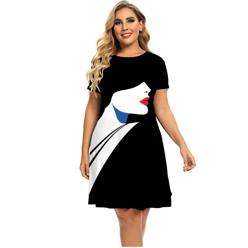 Robe de peinture abstraite 3D pour femmes, manches courtes, col rond, vêtements d'été décontractés, 