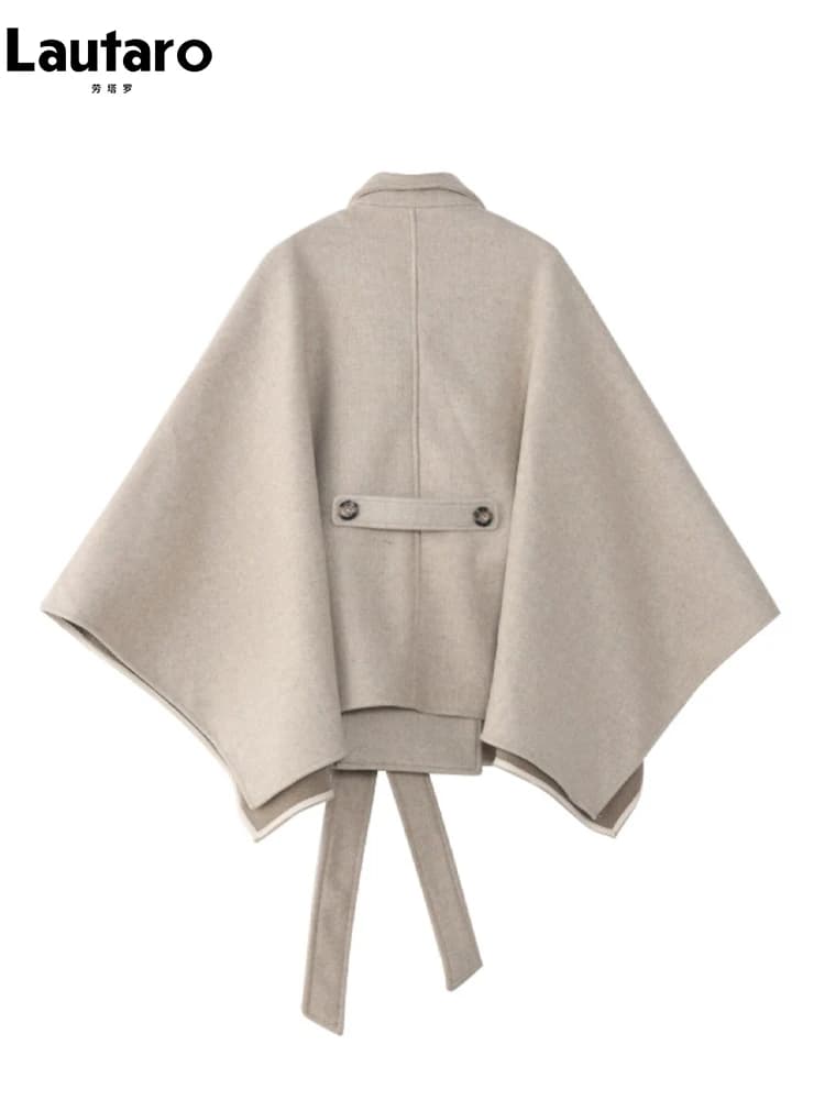 Lautaro-Manteau court en laine douce pour femme, Capes de luxe, Taille haute, Vintage, Automne, Hive