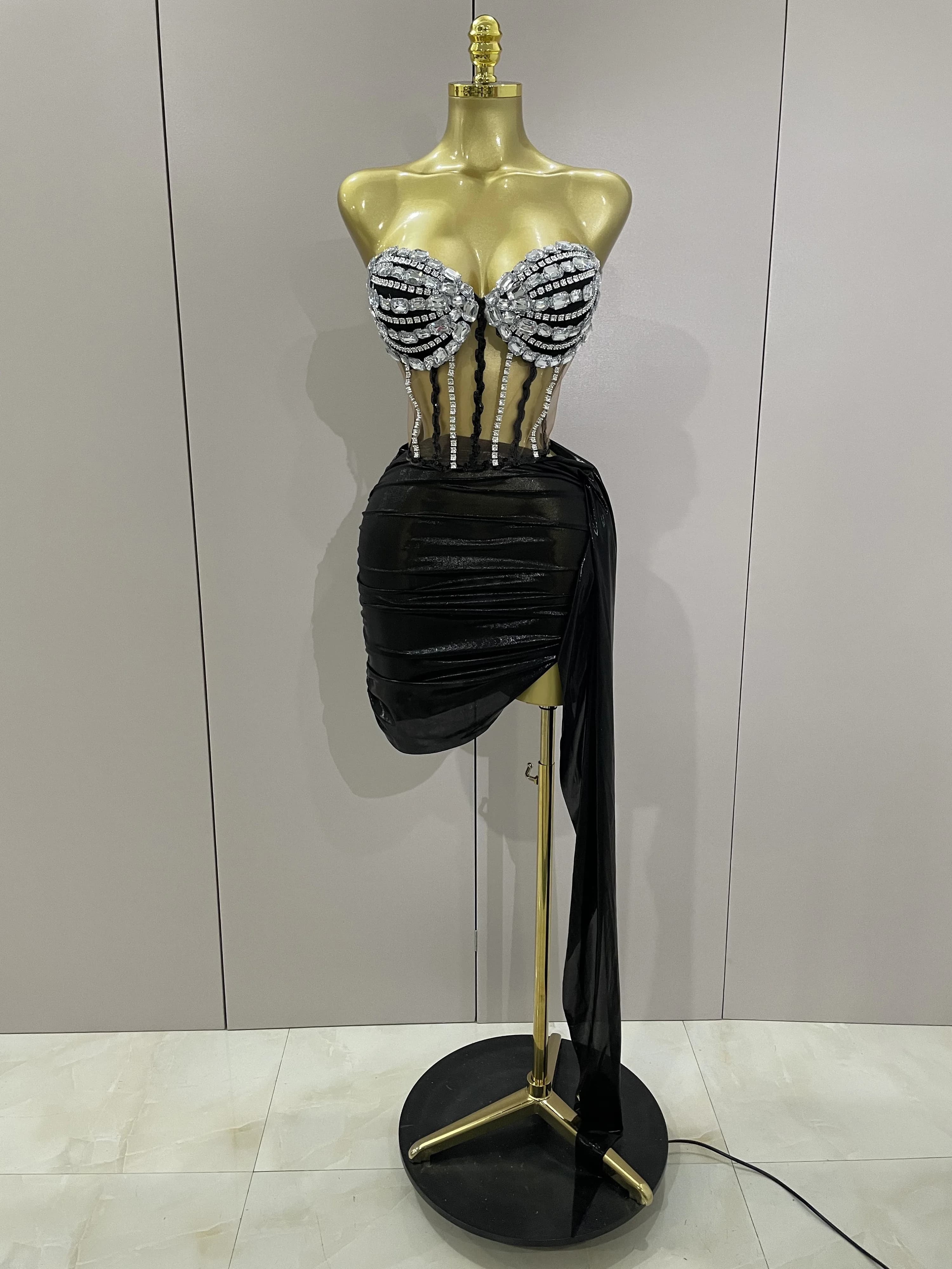 Sexy brillant strass paillettes 2 pièces haut jupe ensemble 2025 femmes célébrité soirée scène disco