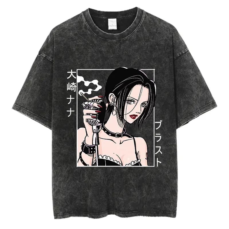 Anime japonais Nana Osaki imprimé Vintage lavé T-Shirt Harajuku Streetwear graphique T-Shirt été à m