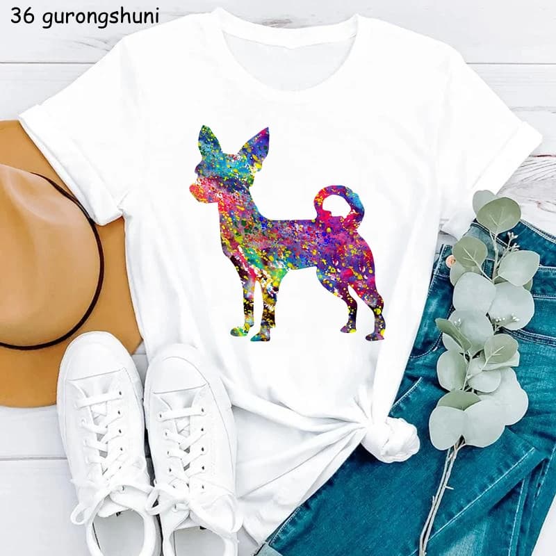 T-Shirt drôle pour femmes, aquarelle, Chihuahua, chien, imprimé Animal, Harajuku, été, élégant, offr