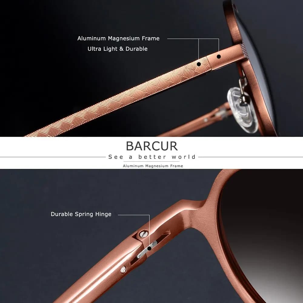 BARCUR-Lunettes de soleil rondes noires pour hommes et femmes, lunettes de soleil, lunettes de marqu