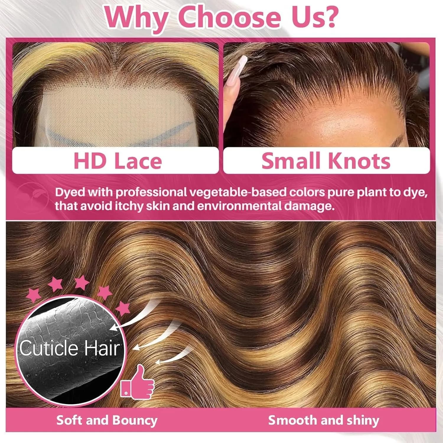 Perruque en cheveux humains blond miel avec mèches, ondulée, avec dentelle frontale, en promotion, s
