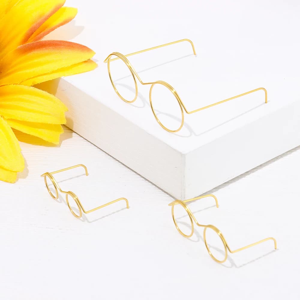 Lunettes de poupée rétro, monture ronde en métal, sans lentilles, jouet Miniature, accessoires d'hab
