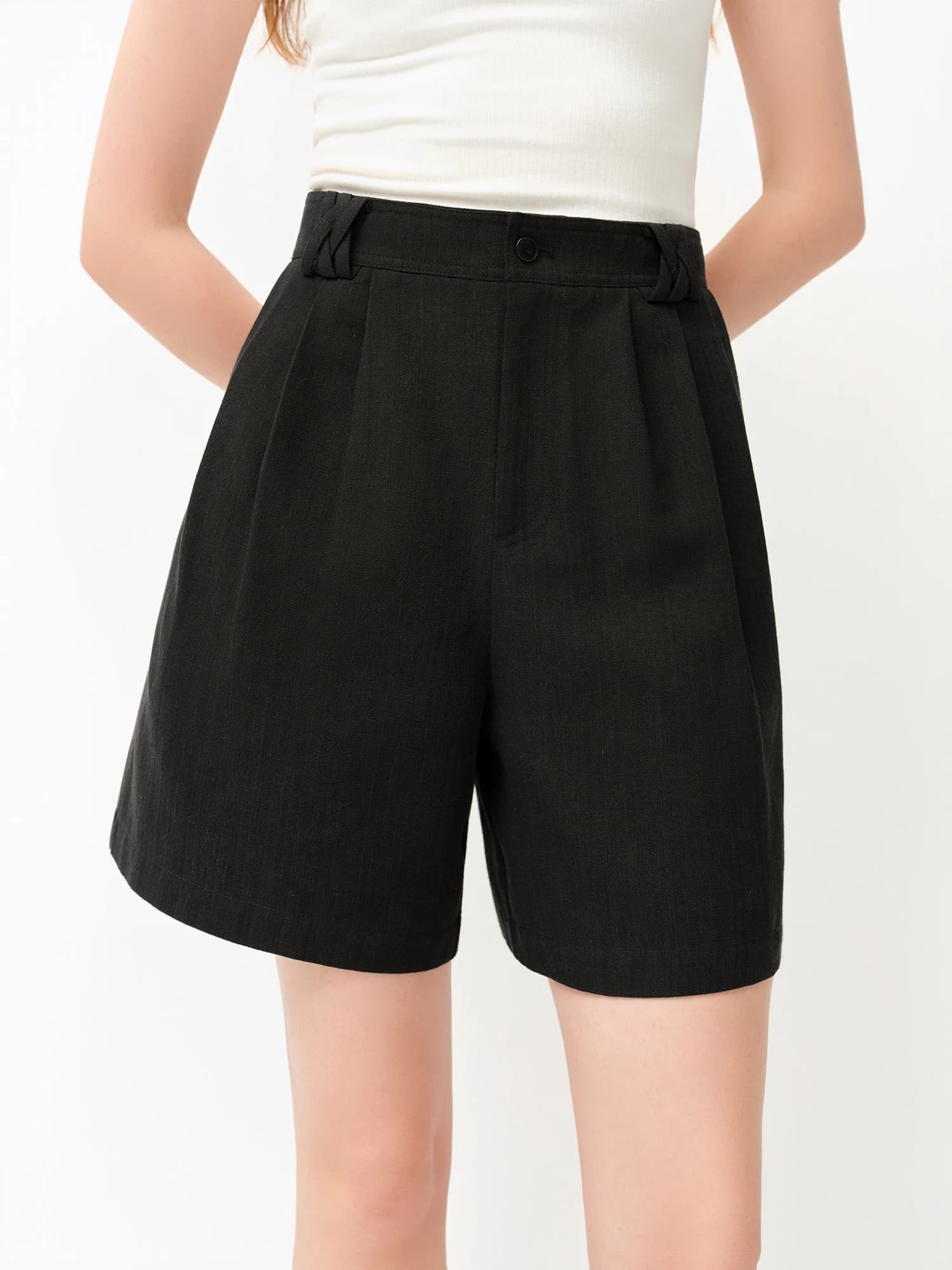 Shorts décontractés classiques en mélange de lin pour femme FSLE 2026 - Couleur unie, coupe régulièr