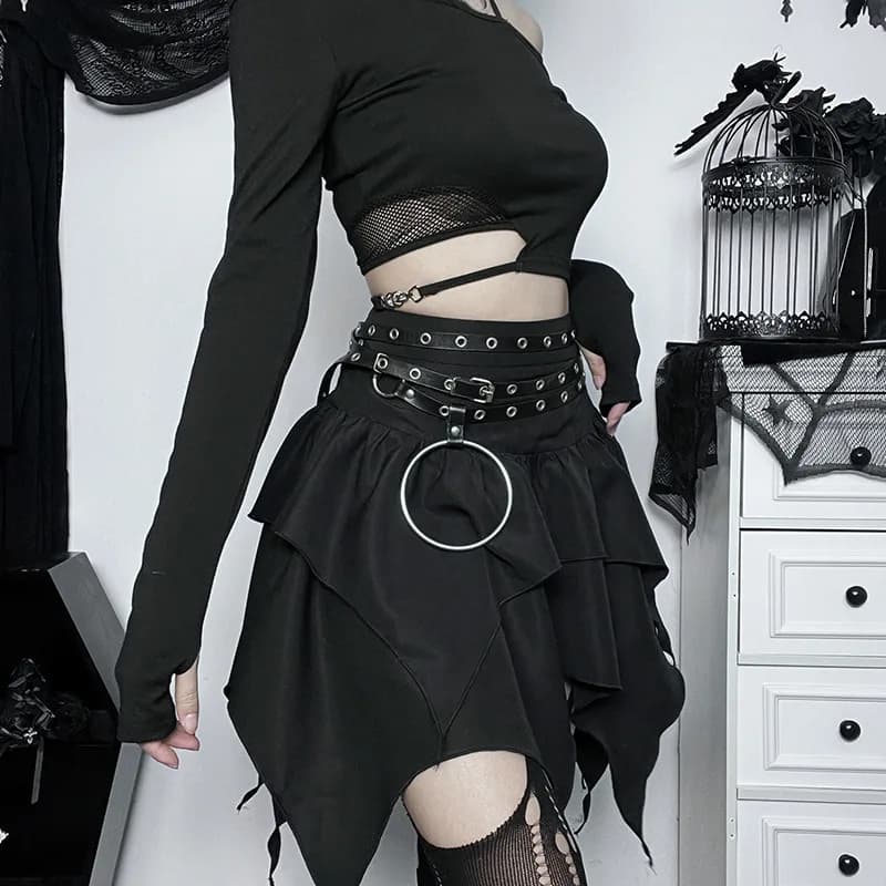 Mini-jupe courte froncée à volants pour femmes, jupes irrégulières punk gothiques, robe de proximité