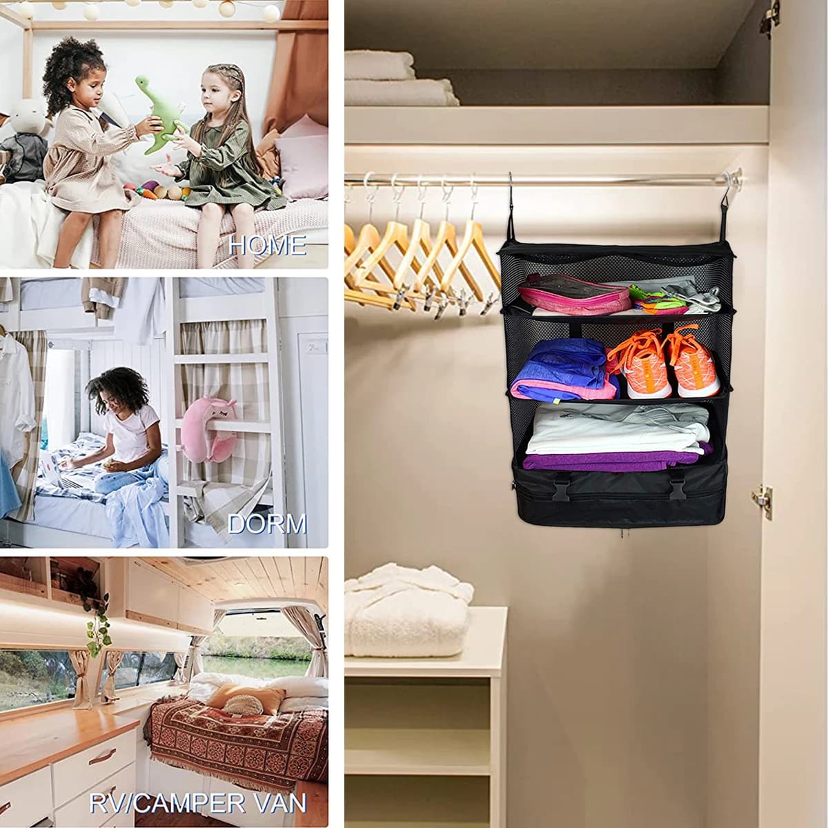 Organisateur de bagages de voyage, étagères de voyage portables, sac de valise à 3 étagères, Cube d'