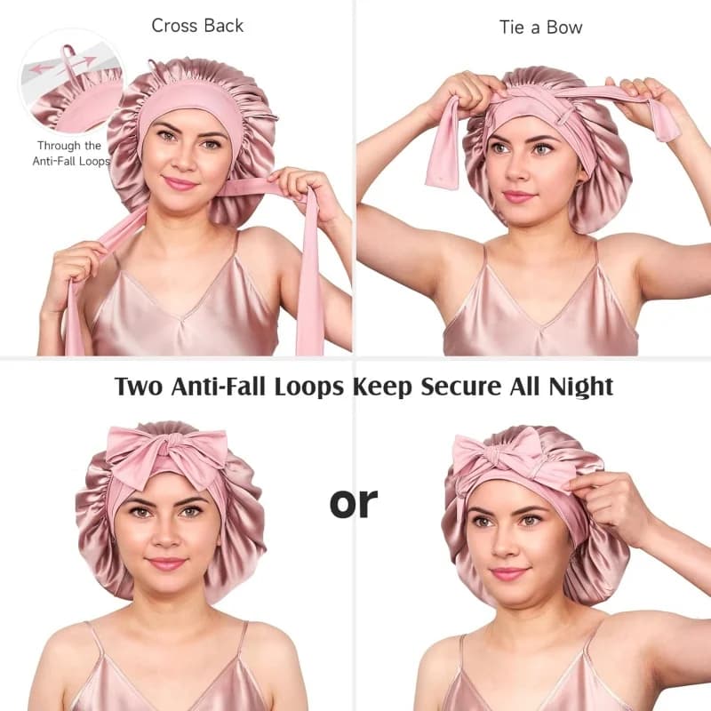 Bonnet en soie de mûrier 100% 19 Momme pour femmes endormies avec une enveloppe de cheveux en soie D