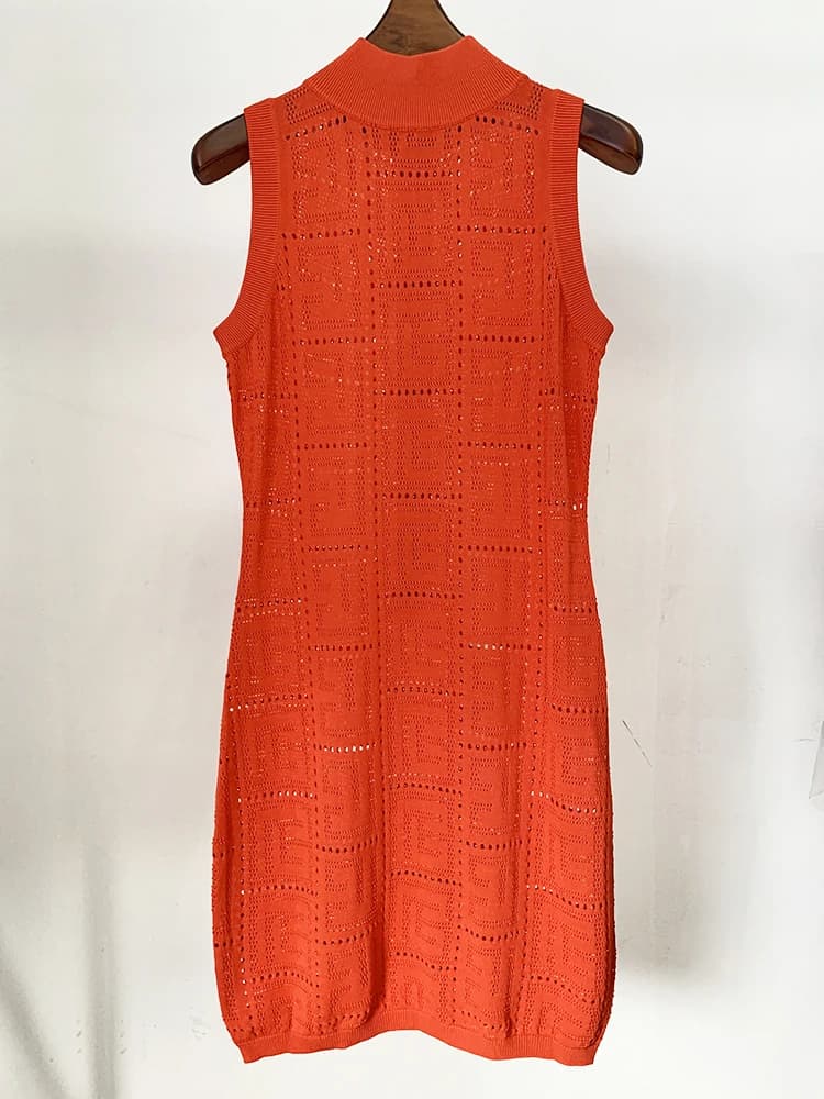 HIGH STREET Nouveauté Été 2026 Robe débardeur en maille ajourée sans manches avec monogramme, style 