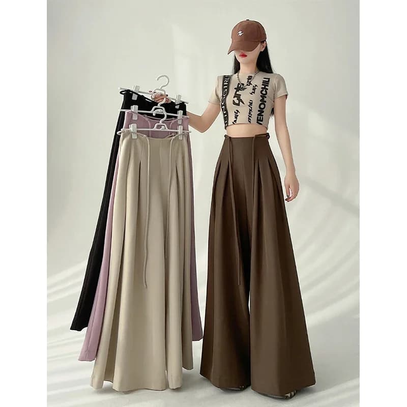 MEXZT Streetwear pantalon à jambes larges femmes coréen noir taille haute costume pantalon été mode 