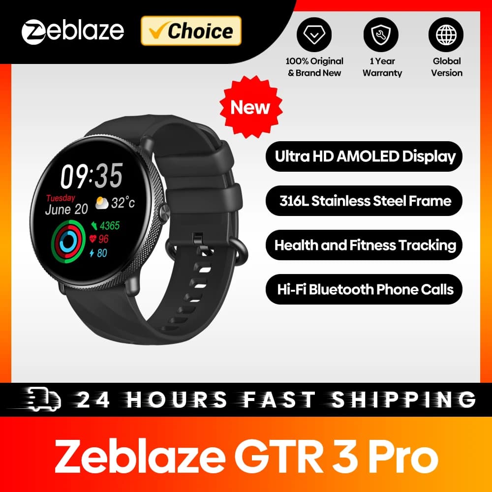 Zeblaze-Montre intelligente GTR 3 Pro pour homme et femme, écran AMOLED, passer et répondre à des ap