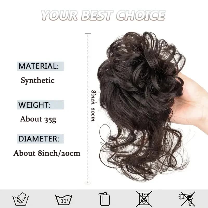 Chignon synthétique élégant bouclé en caoutchouc élastique, moelleux, facile à coiffer, adapté à un 