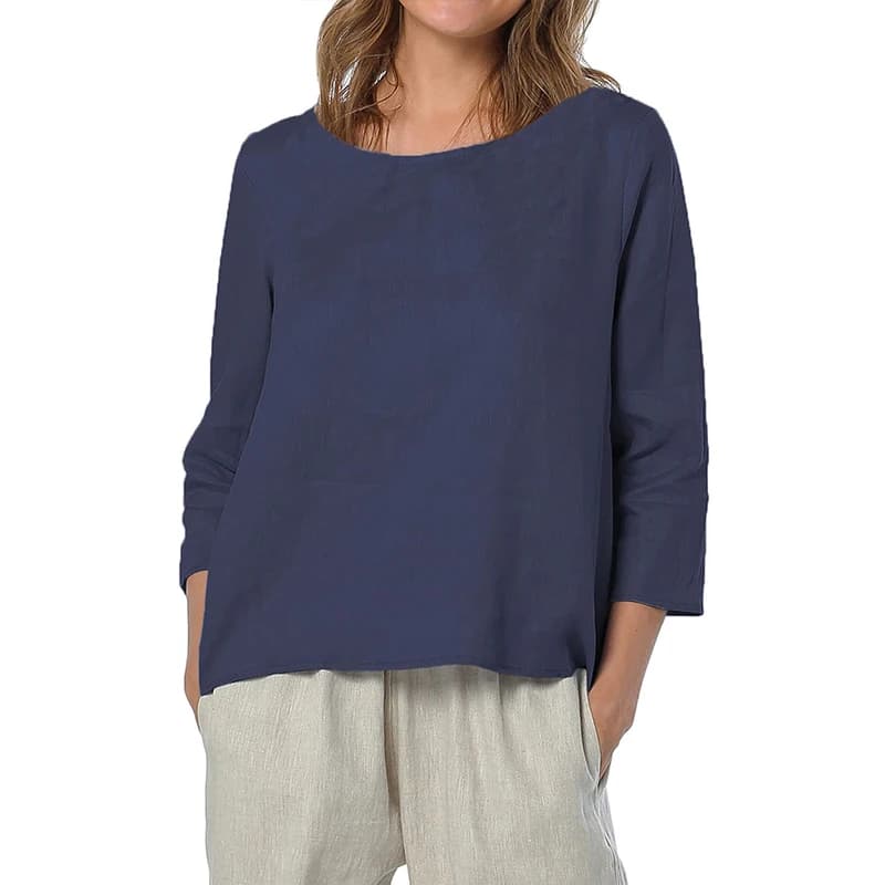 T-shirt Oversize 100% Lin Décontracté Asymétrique Blouses Femme Tendance 2026 Harajuku Basique Haut 
