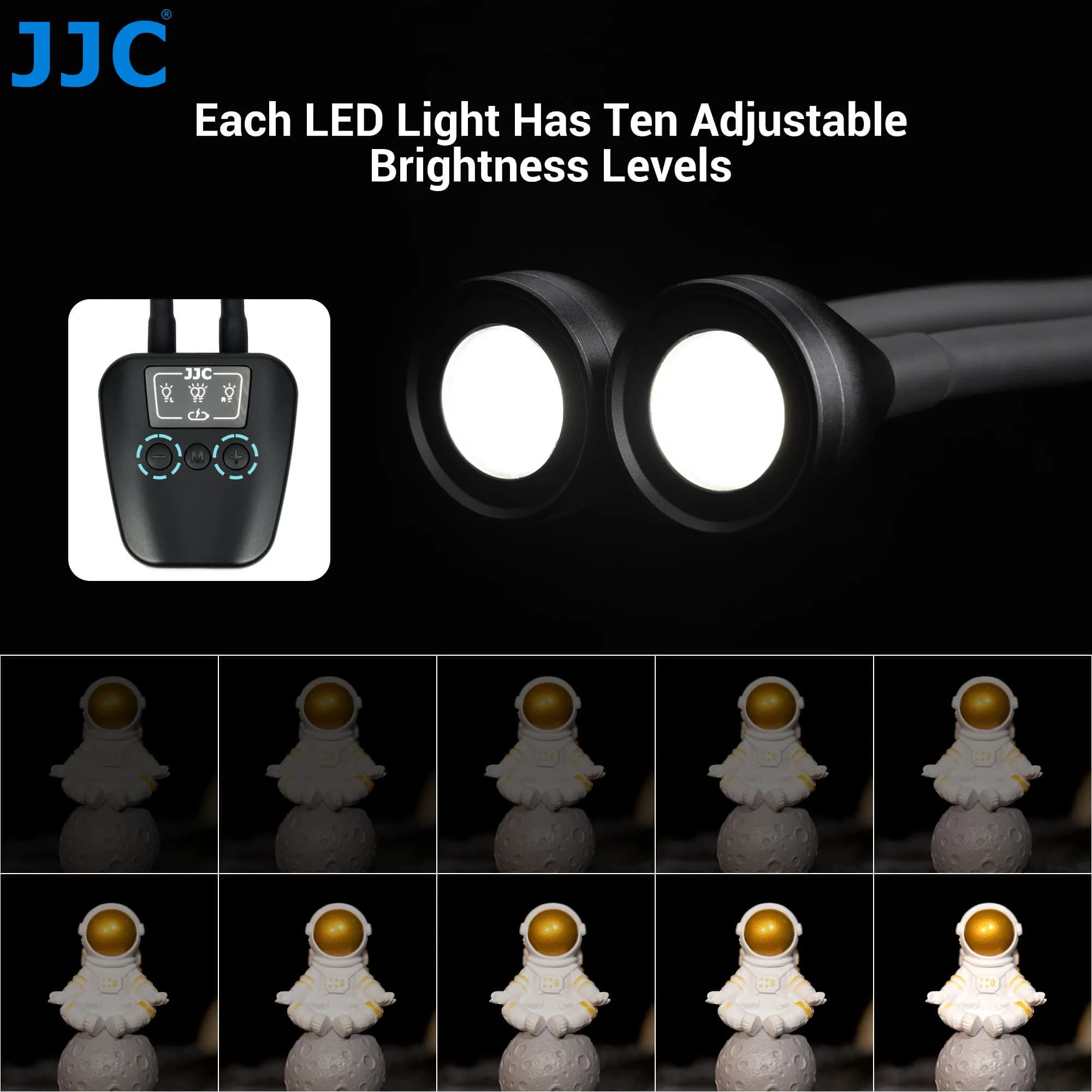 JJC LED Macro bras lumière avec 10 niveaux de luminosité réglable Macro photographie éclairage pour 