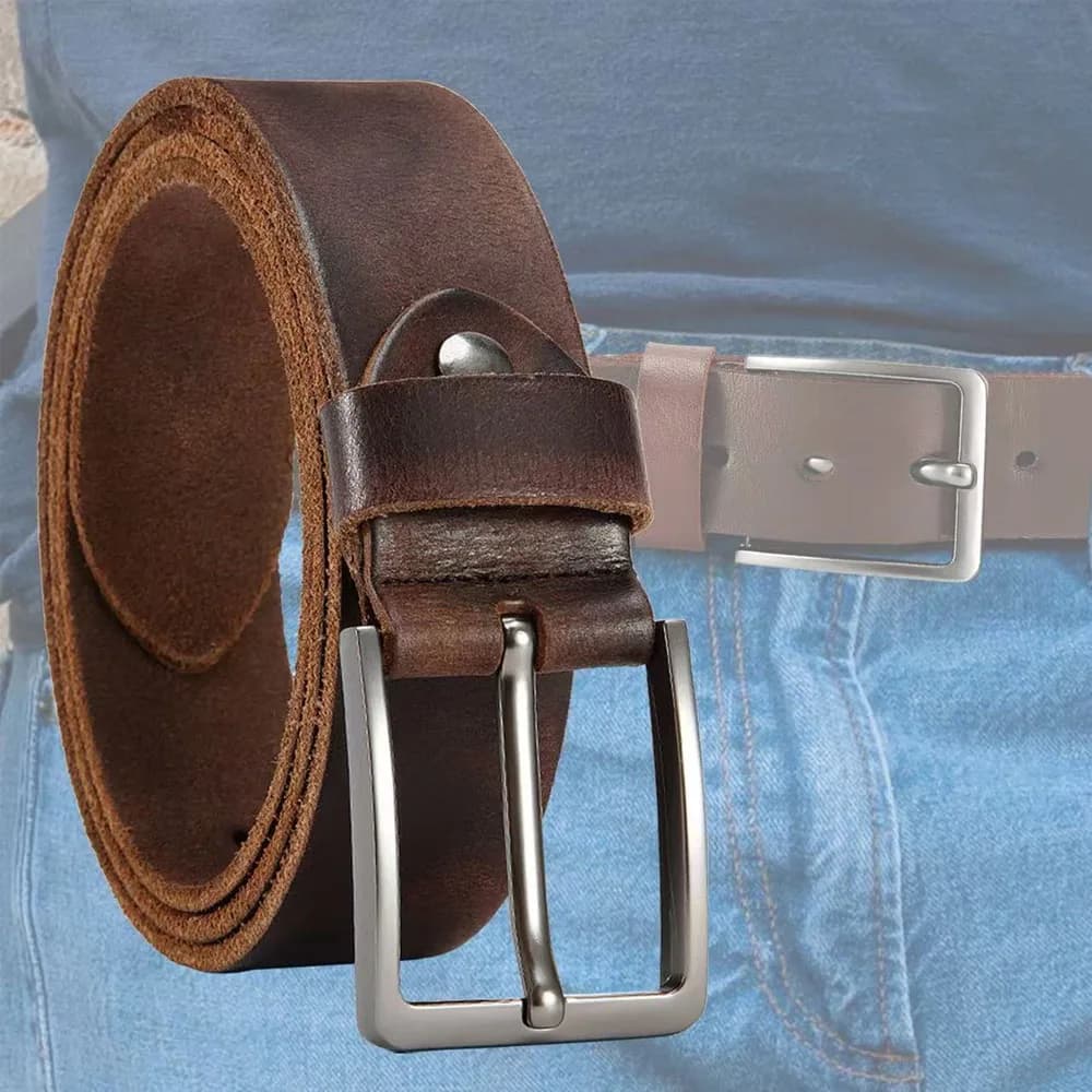 Boucle à aiguille en métal Antique de haute qualité, couche supérieure en cuir de vache, ceinture dé