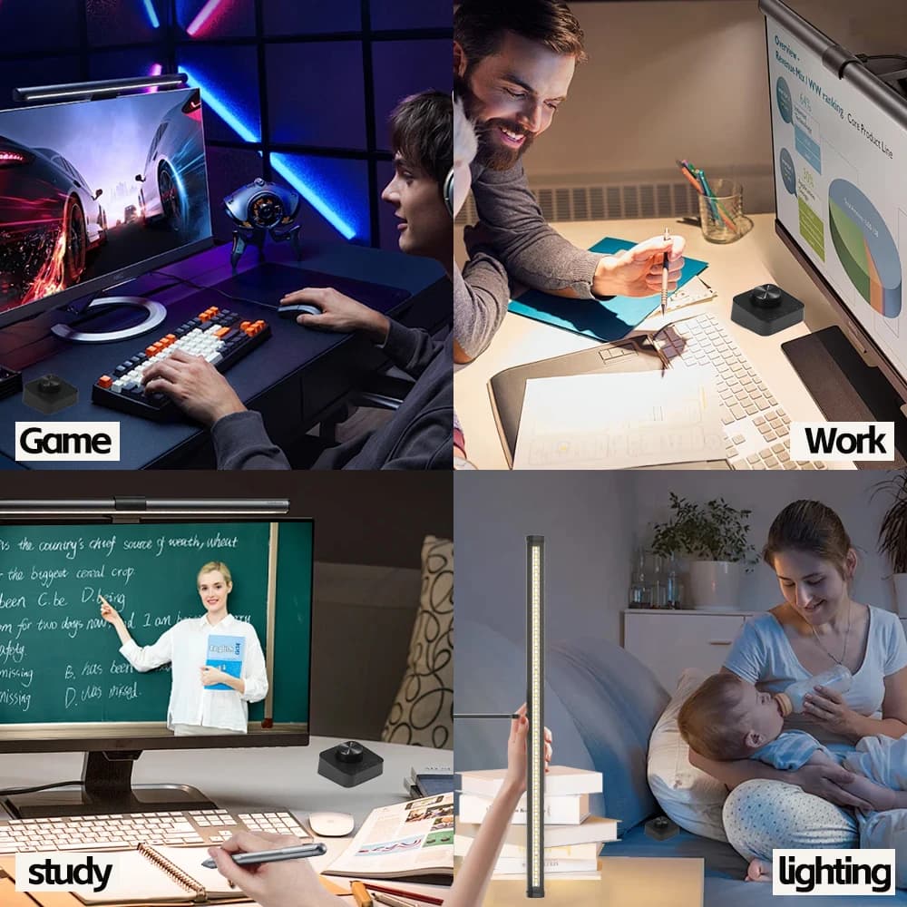 Bande lumineuse LED RVB pour la protection des yeux, lampe de face de lecture d'apprentissage, écran