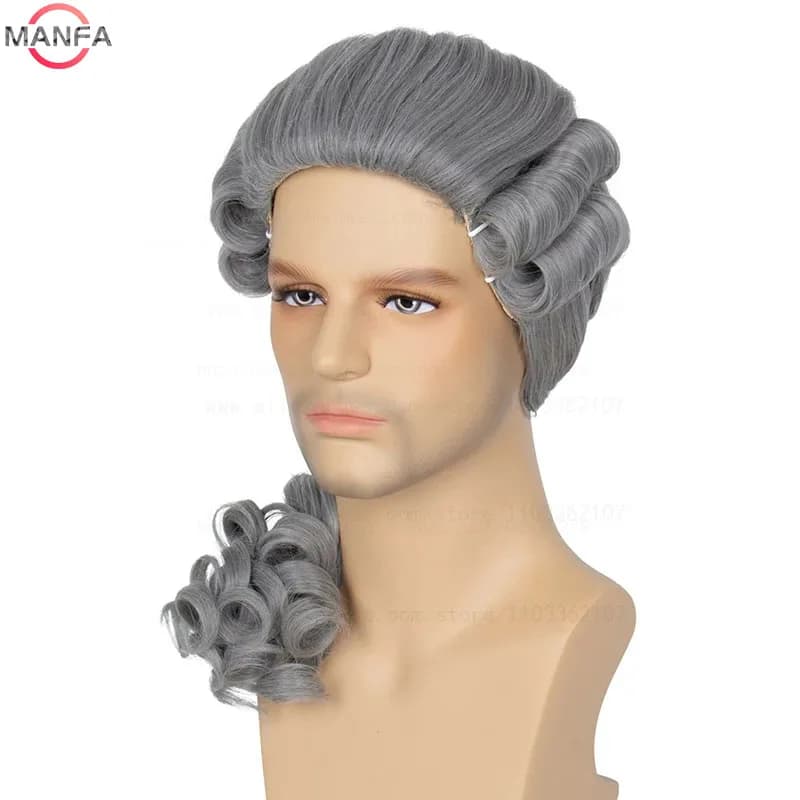 Perruque de Cosplay synthétique bouclée pour avocat, juge, gris, blanc, noir, de luxe, historique, l