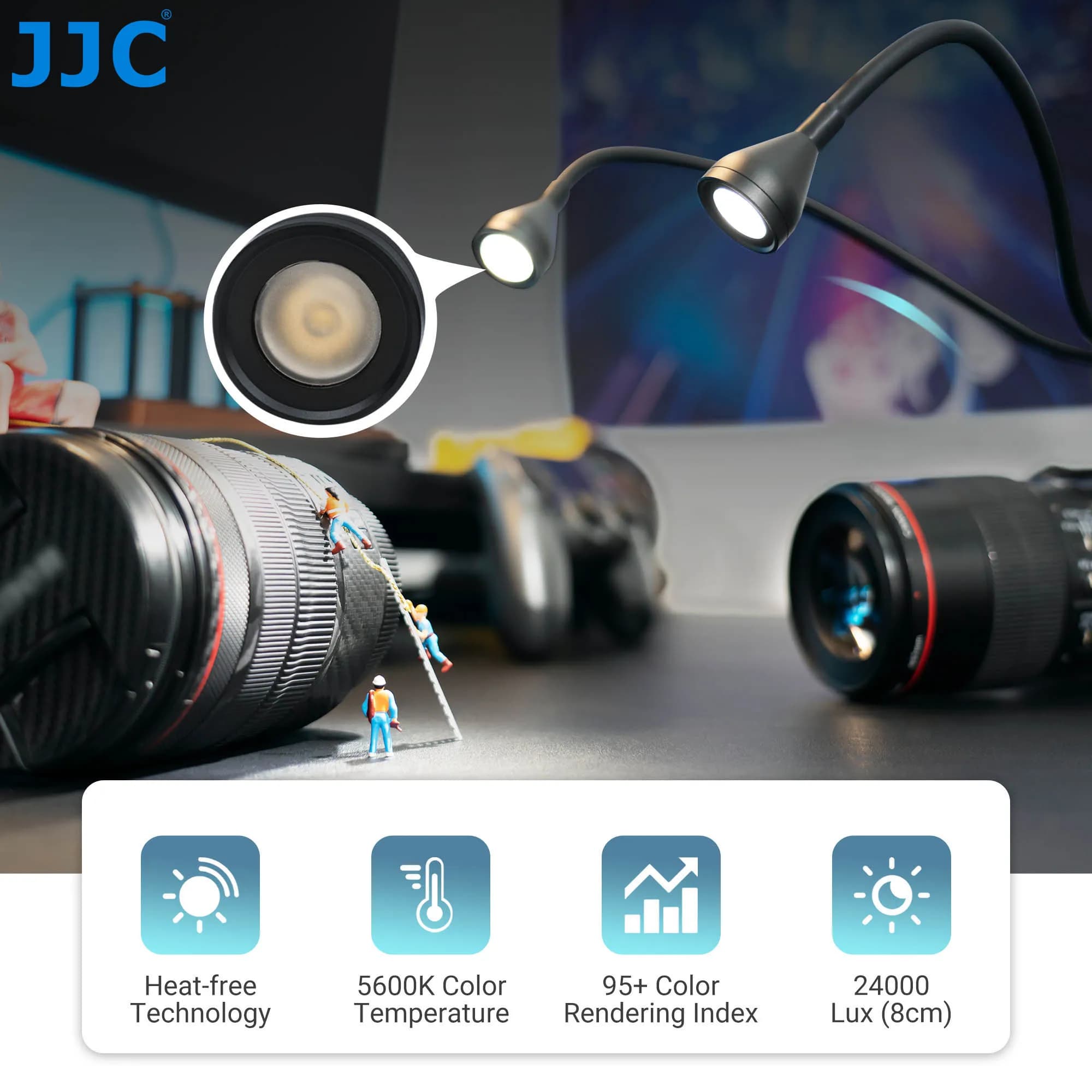 JJC LED Macro bras lumière avec 10 niveaux de luminosité réglable Macro photographie éclairage pour 