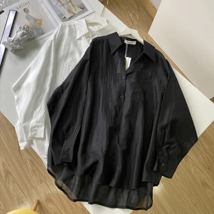 Lyocell-Chemisier en soie vintage pour femme, léger, crème solaire, chic, confortable, manches longu