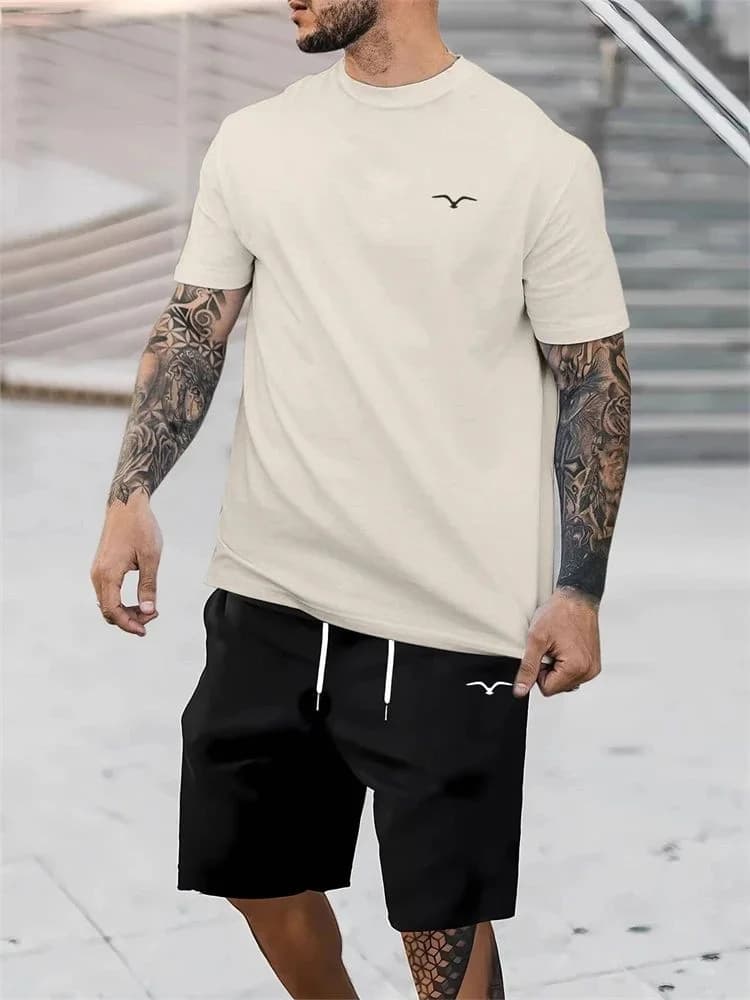 T-shirt à manches courtes et col rond pour homme, short à cordon de serrage, respirant, à séchage ra